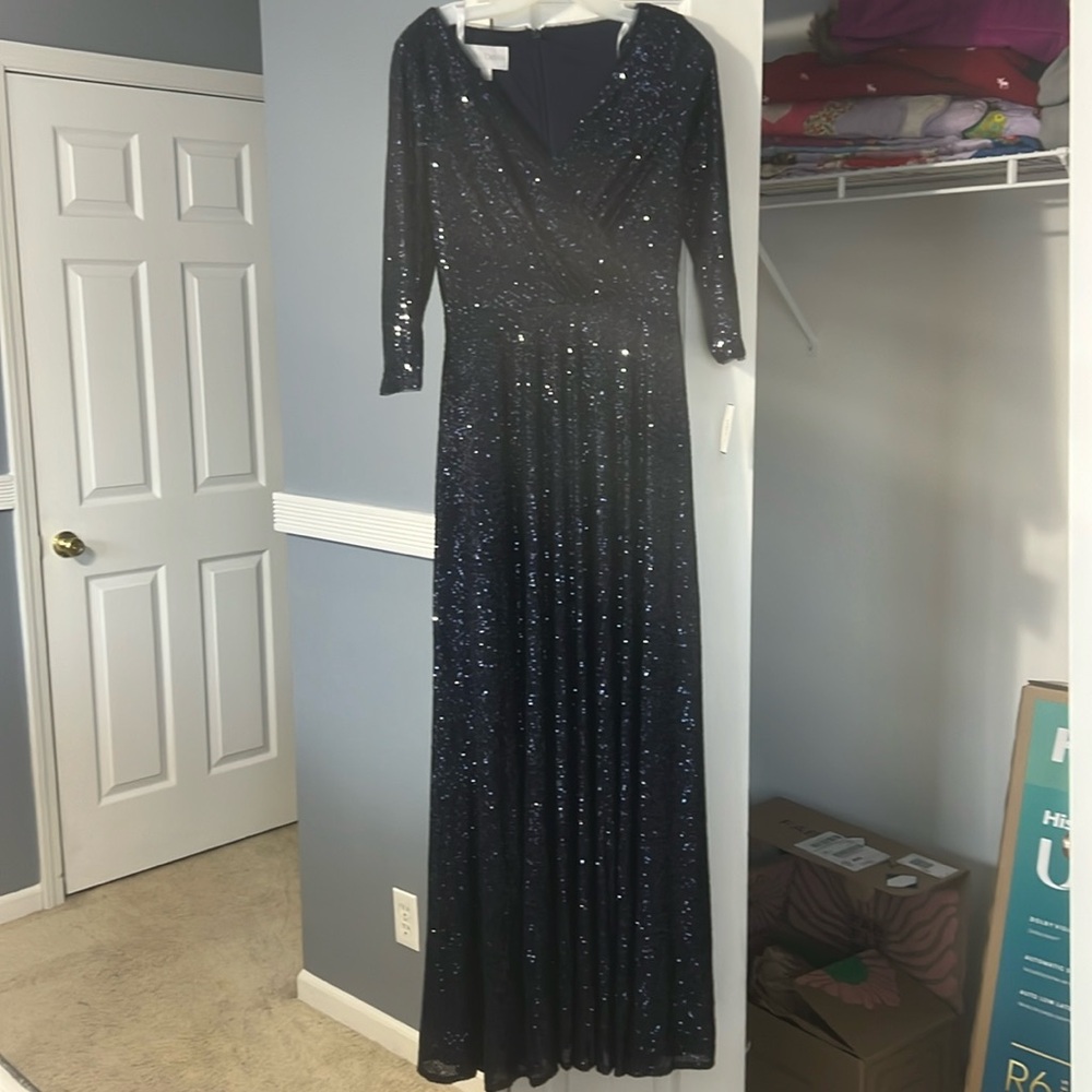 David’s Bridal formal sequins navy blue dress